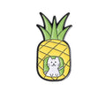 Colourful cartoon-style fruit and letter design zinc alloy brooch with pin back.