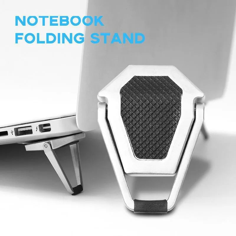 Foldable aluminium laptop bracket in silver with 3M adhesive strips