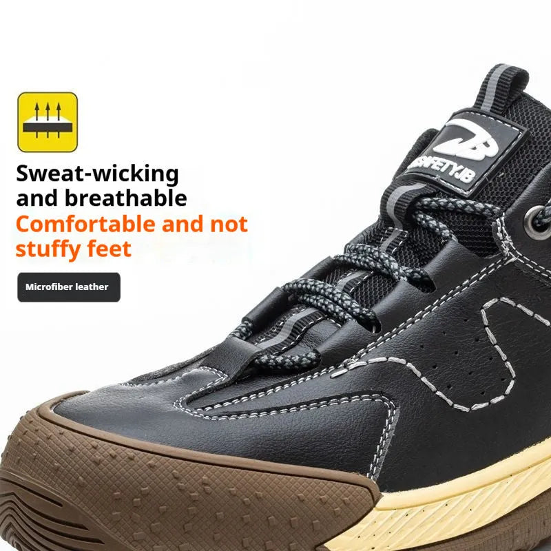 Men's Flyknit safety work shoes with leather upper and rubber sole in multiple colour options