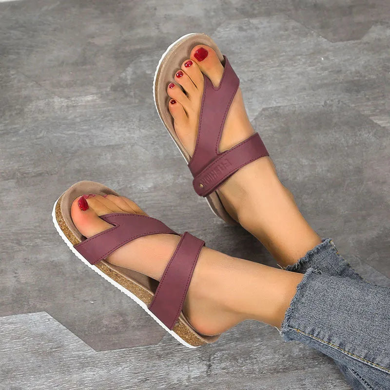 Women's blue flat toe ring thick-soled flip-flops with artificial PU upper on a plain background