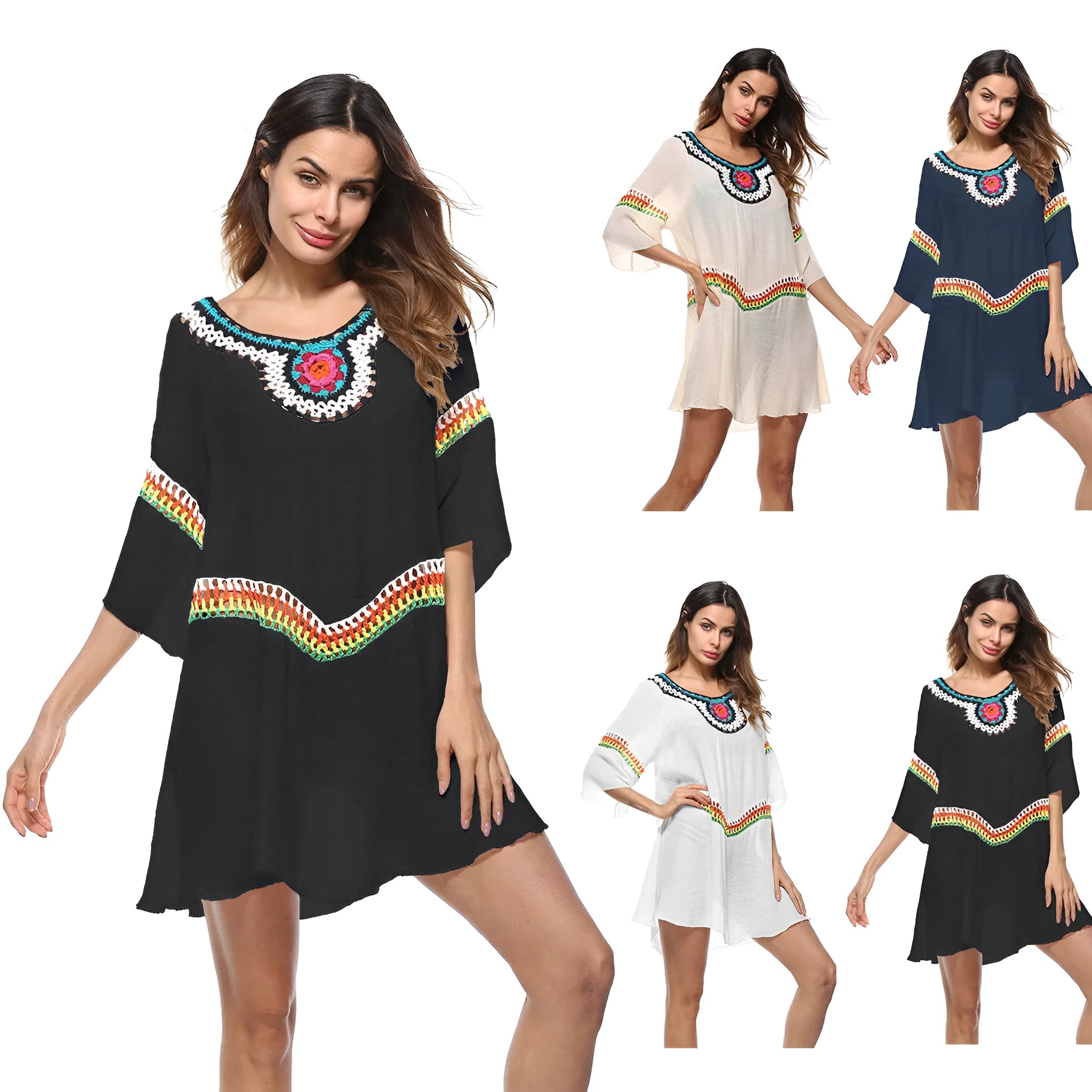 Women's crocheted ethnic style sun protection clothing for beach and swimming sports