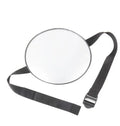 Black baby car rearview mirror with adjustable strap for viewing children in reverse-facing seats