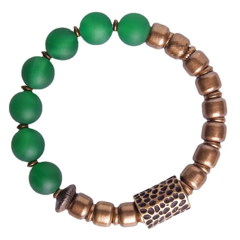 Retro ethnic style couples bracelet made with natural green and red agate beads.