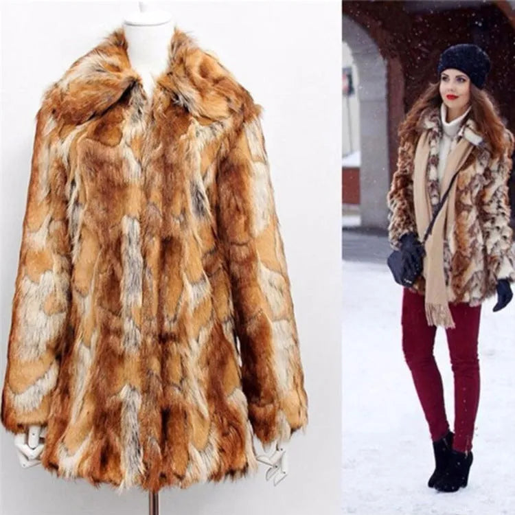 Women's tiger print faux fur slim leather jacket, long sleeve street fashion coat.