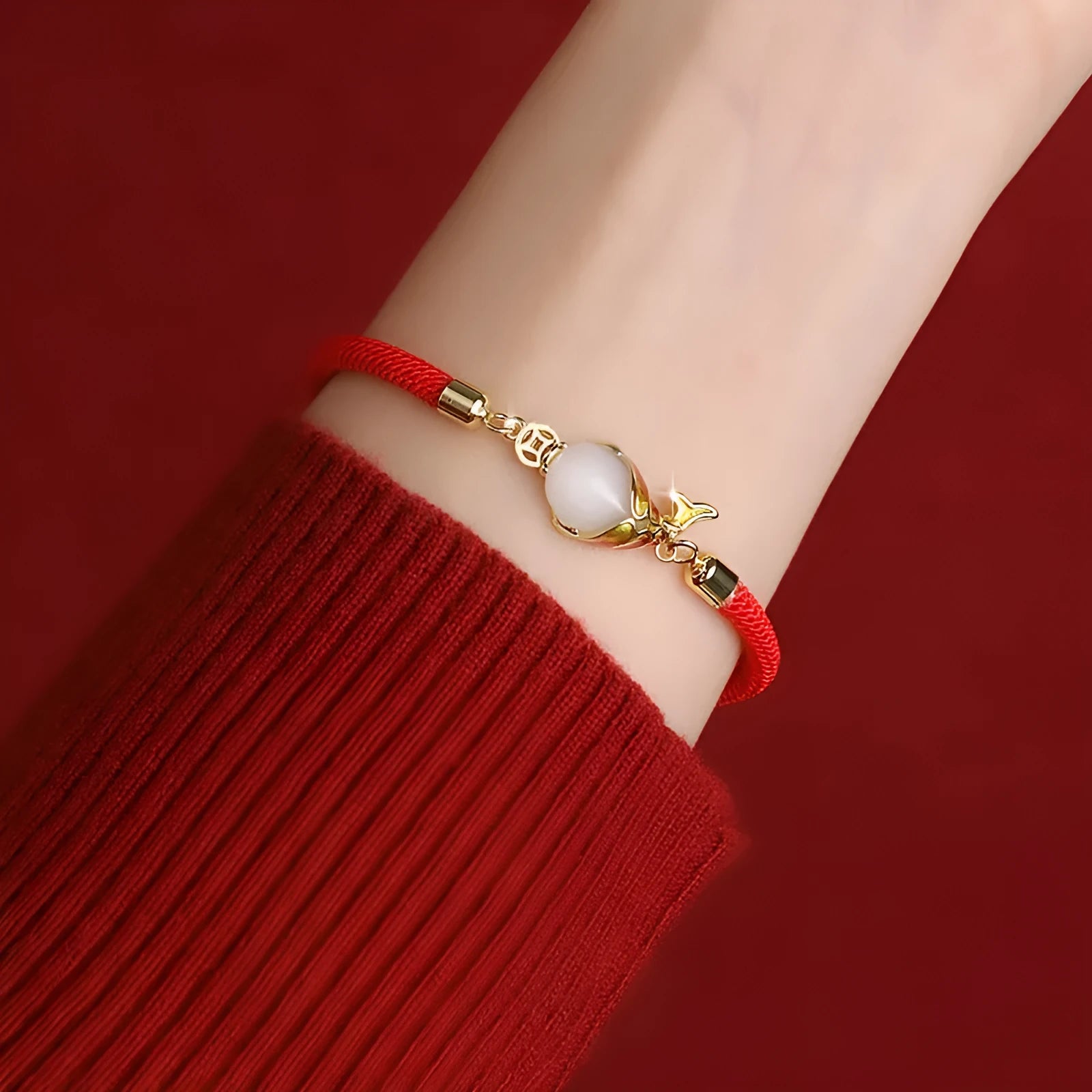 Lucky koi red copper bracelet and necklace set with retro carp design for women