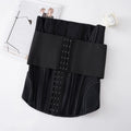 Black nylon belly band with adjustable tie shown flat, sizes XXXS to 3XL available.