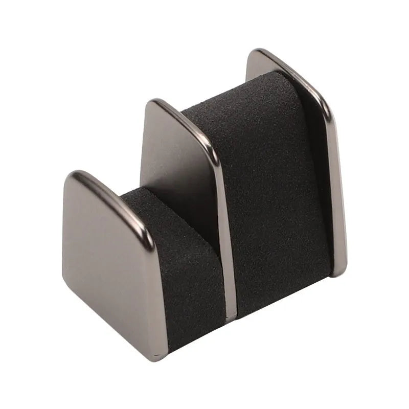 Zinc alloy and leather car dashboard glasses clip holder in green colour.