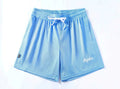 Men's black double-layer mesh sports shorts on a white background.