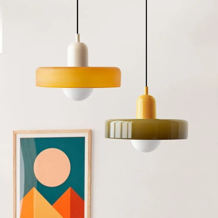 Retro three-head glass chandelier with iron frame and long platter design