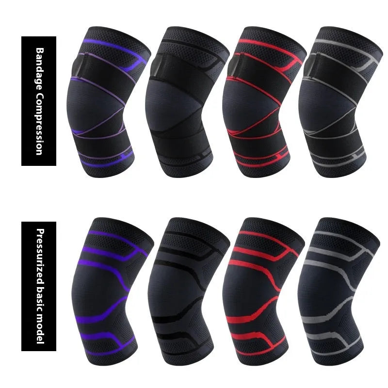 Black nylon bandage pressure knee protective sleeve for outdoor sports and fitness, adult unisex size M L XL