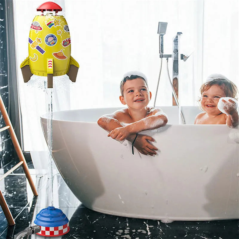 Yellow ABS plastic rocket launcher water toy for kids outdoor garden play.