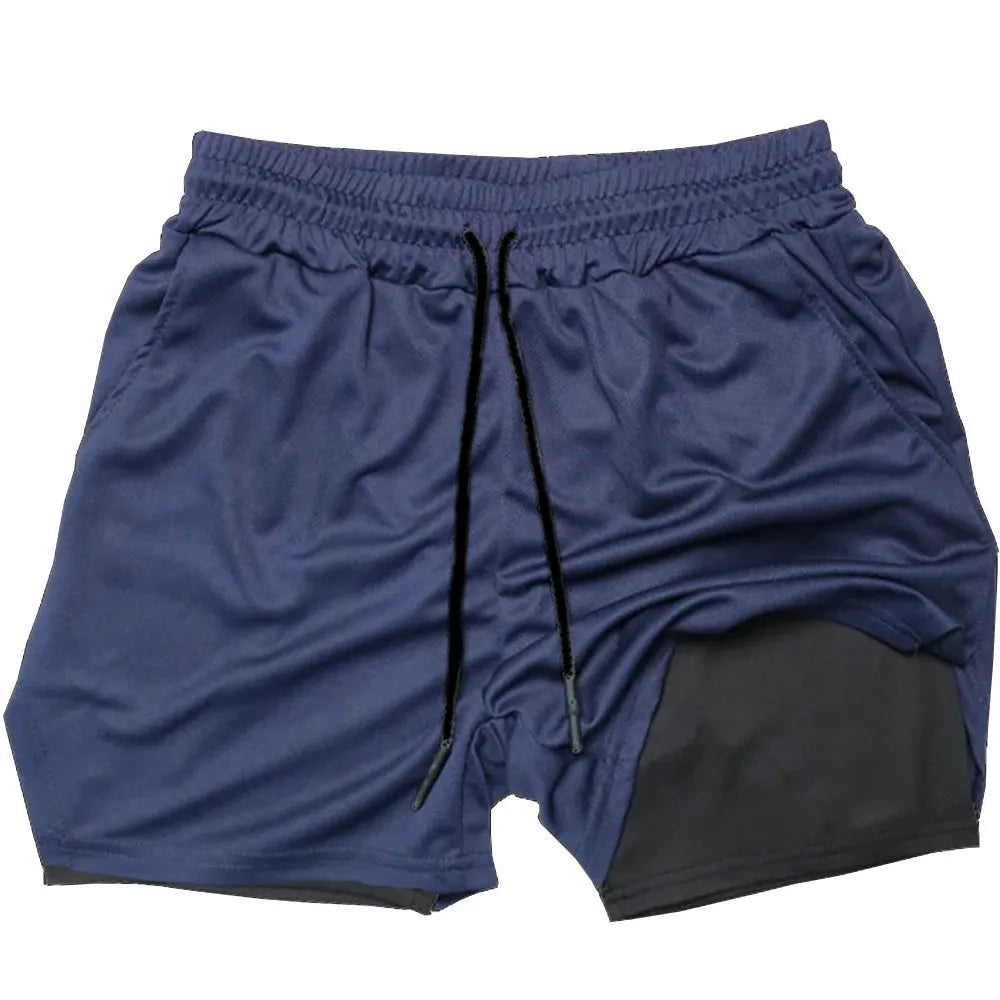 Men's camouflage print double-layer sports shorts in quick-dry fabric