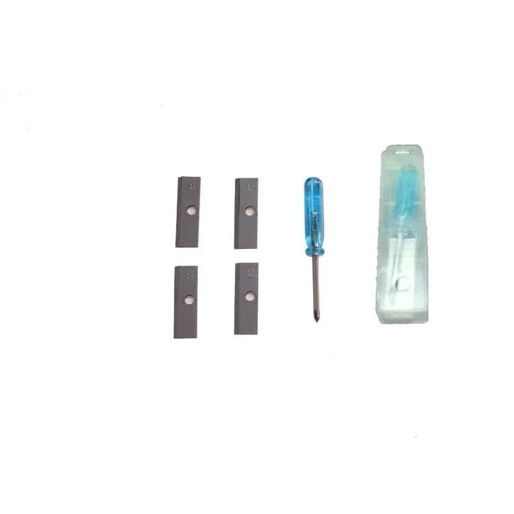 Geometric plastic pencil sharpener with four holes and an integrated screwdriver