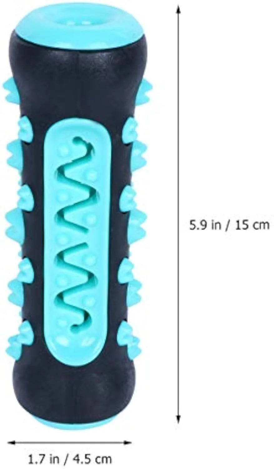 A natural rubber dog toothbrush chew toy in blue, showing its textured surface for dental cleaning.