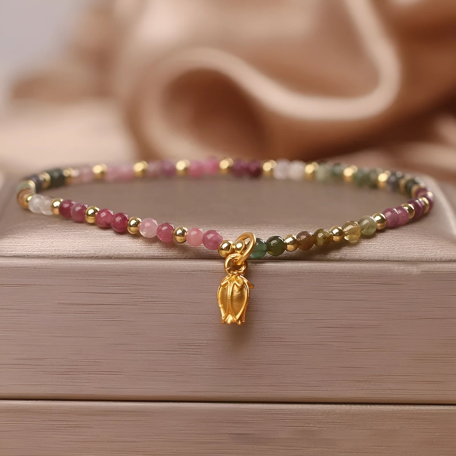 Natural tourmaline flower beaded adjustable anklet bracelet jewellery for women