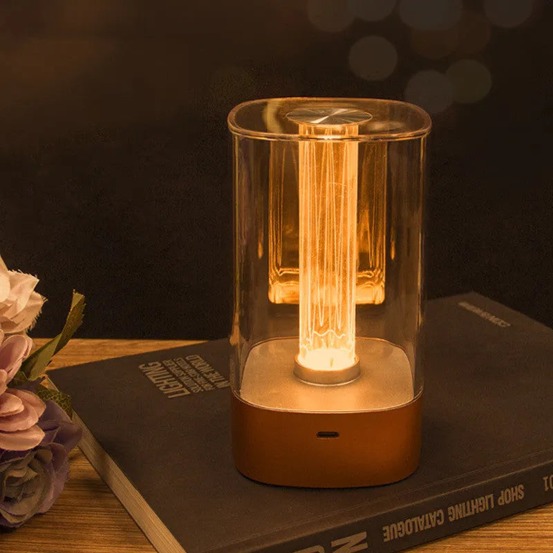 LED touch atmosphere lamp in rose gold with abstract pattern, measuring 88 x 155 mm