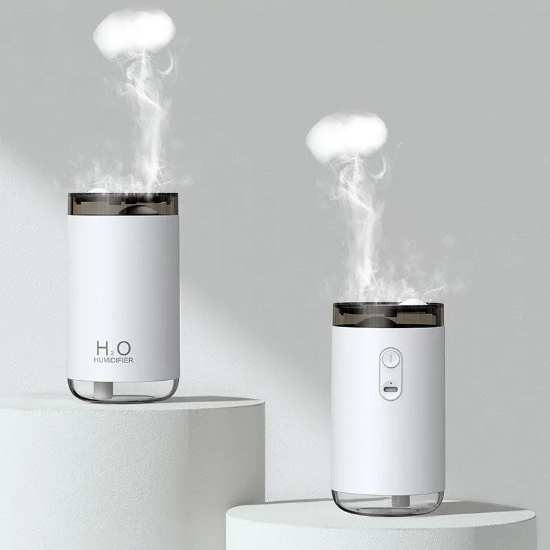 Jellyfish smoke ring humidifier with warm night light USB operation in blue pink white colours
