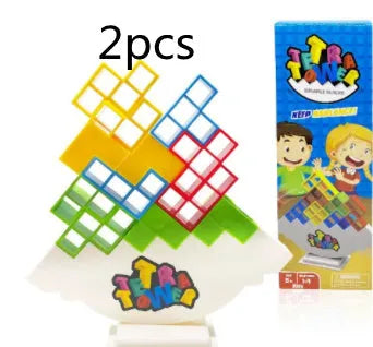 Plastic balance stacking board game with coloured blocks, chassis, and base for kids and adults.