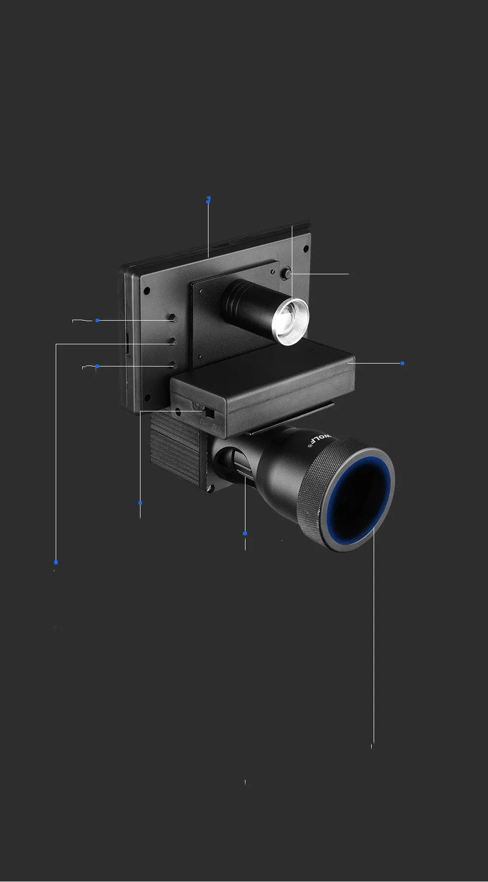 Black digital night vision monocular with 4x magnification and 25mm lens on a 4.3-inch screen.