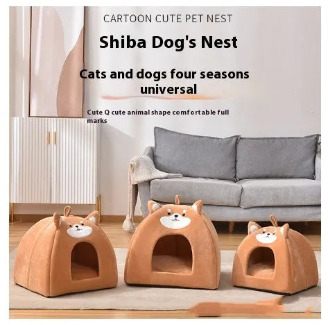 Warm cloth cat bed for autumn and winter with machine washable cover in three sizes