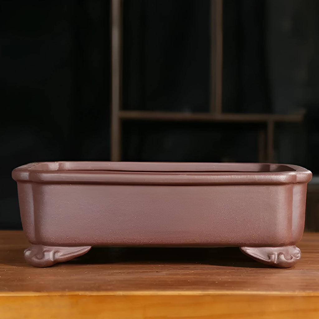 Purple sand rectangular antique bonsai planter with corner-cutting detail