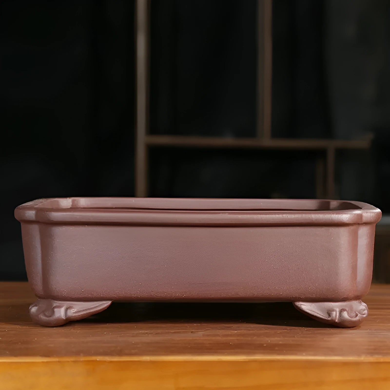 Purple sand rectangular antique bonsai planter with corner-cutting detail