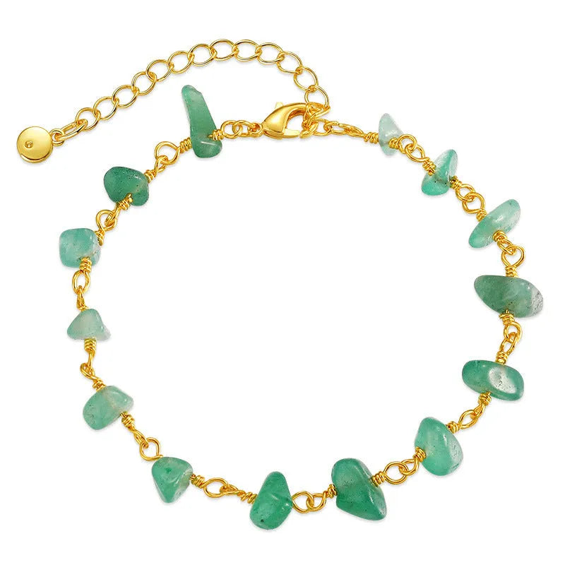 18K copper geometric women's bracelet with irregular turquoise stones and crystals in multiple colours.