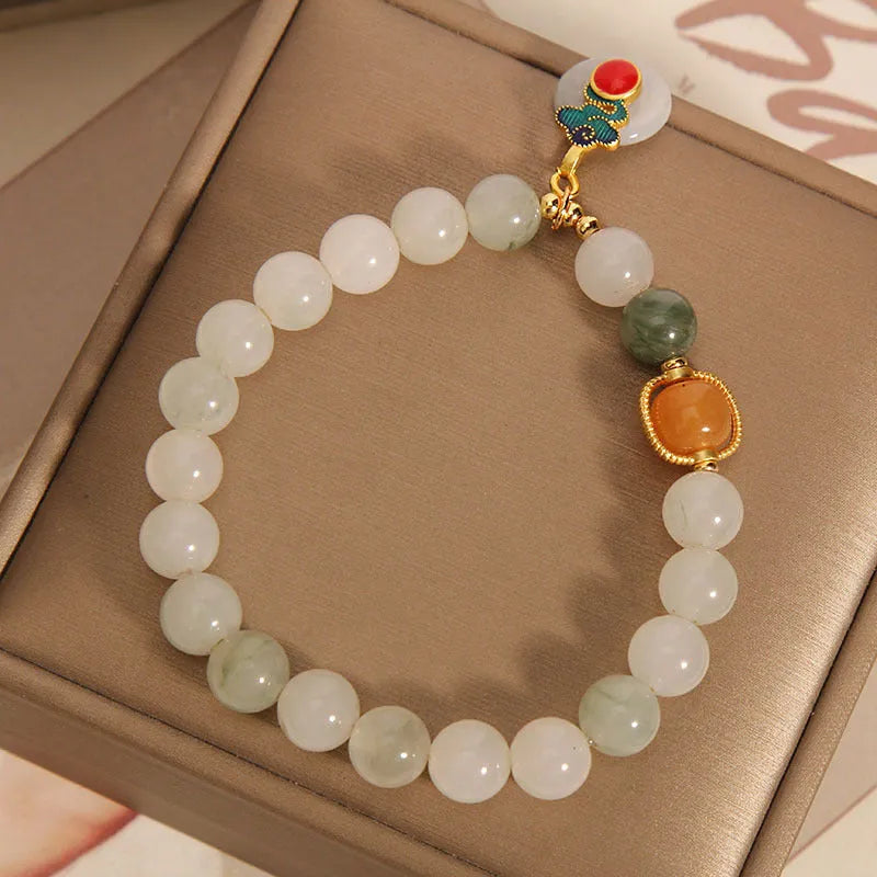 Women's ice jade bracelet with Xiangyun peace jade buckle and pearl decorative elements