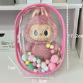 Clear PVC cube storage bag for dolls with keychain attachment in avocado green colour