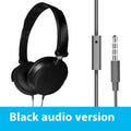 Black folding wired over-ear headphones with adjustable headband and 3.5mm plug on a 1.2m cable.