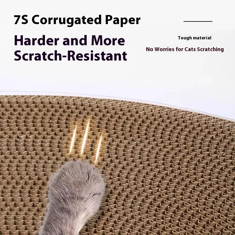 Transparent white PVC cat tunnel with corrugated cardboard scratching panels, 58 cm long.