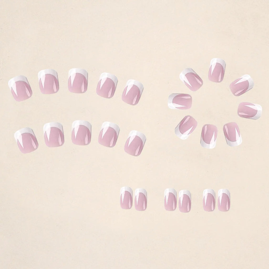White plaid pattern fake nail tips showing geometric design on 24 nail plates