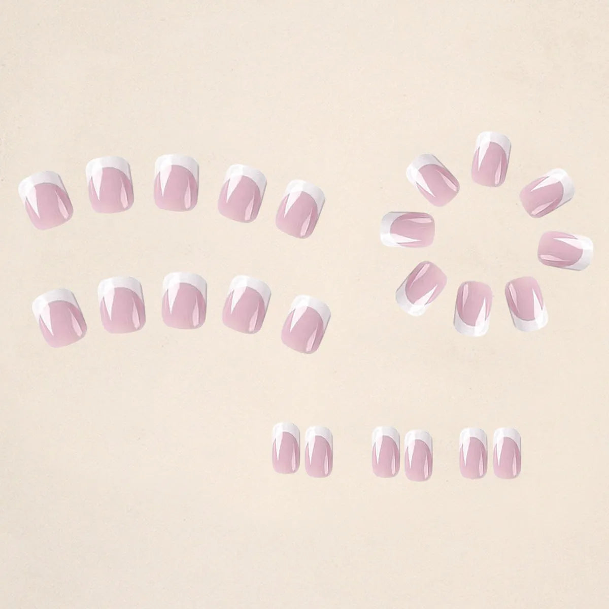 White plaid pattern fake nail tips showing geometric design on 24 nail plates