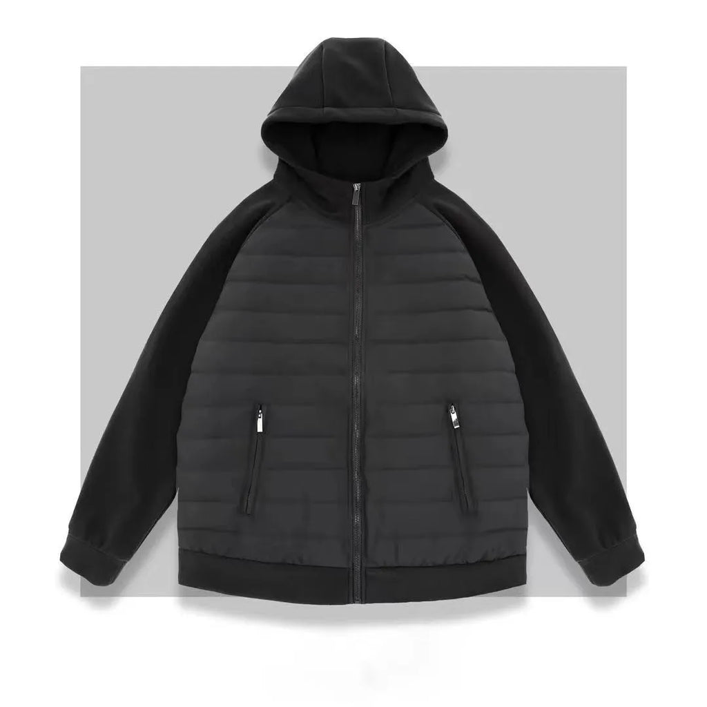 Casual loose fit polyester blend coat in solid colour Black with round hem