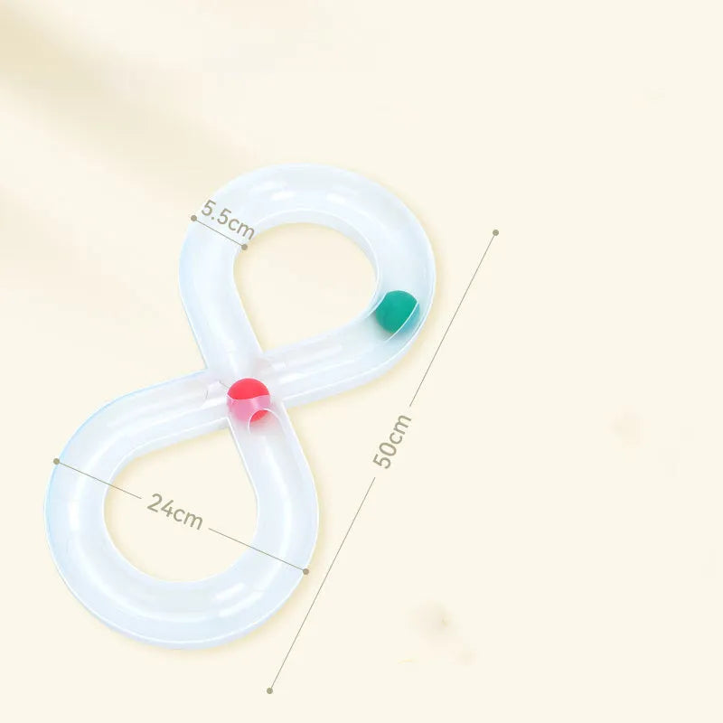 Blue and white cat turntable track ball toy with teasing stick attachment measuring 50cm
