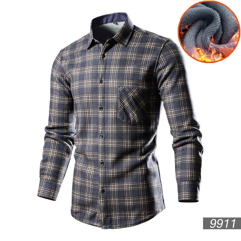 Men's fleece-lined cotton blend shirt cardigan in loose fit showing solid colour option