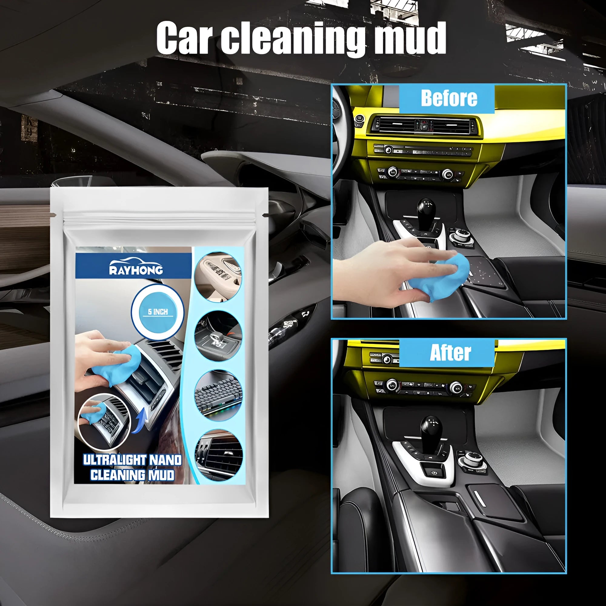 20g pack of grey cleaning putty for car vent and interior gap dust removal.