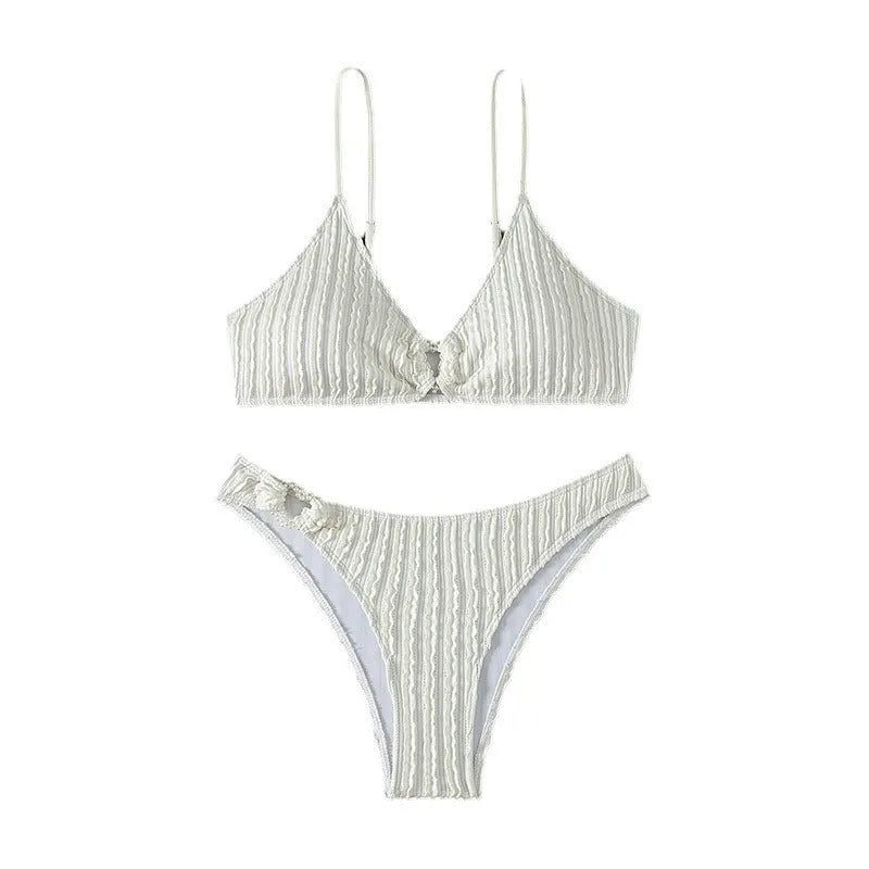 White women's V-neck sleeveless swimsuit with beach split shorts for swimming