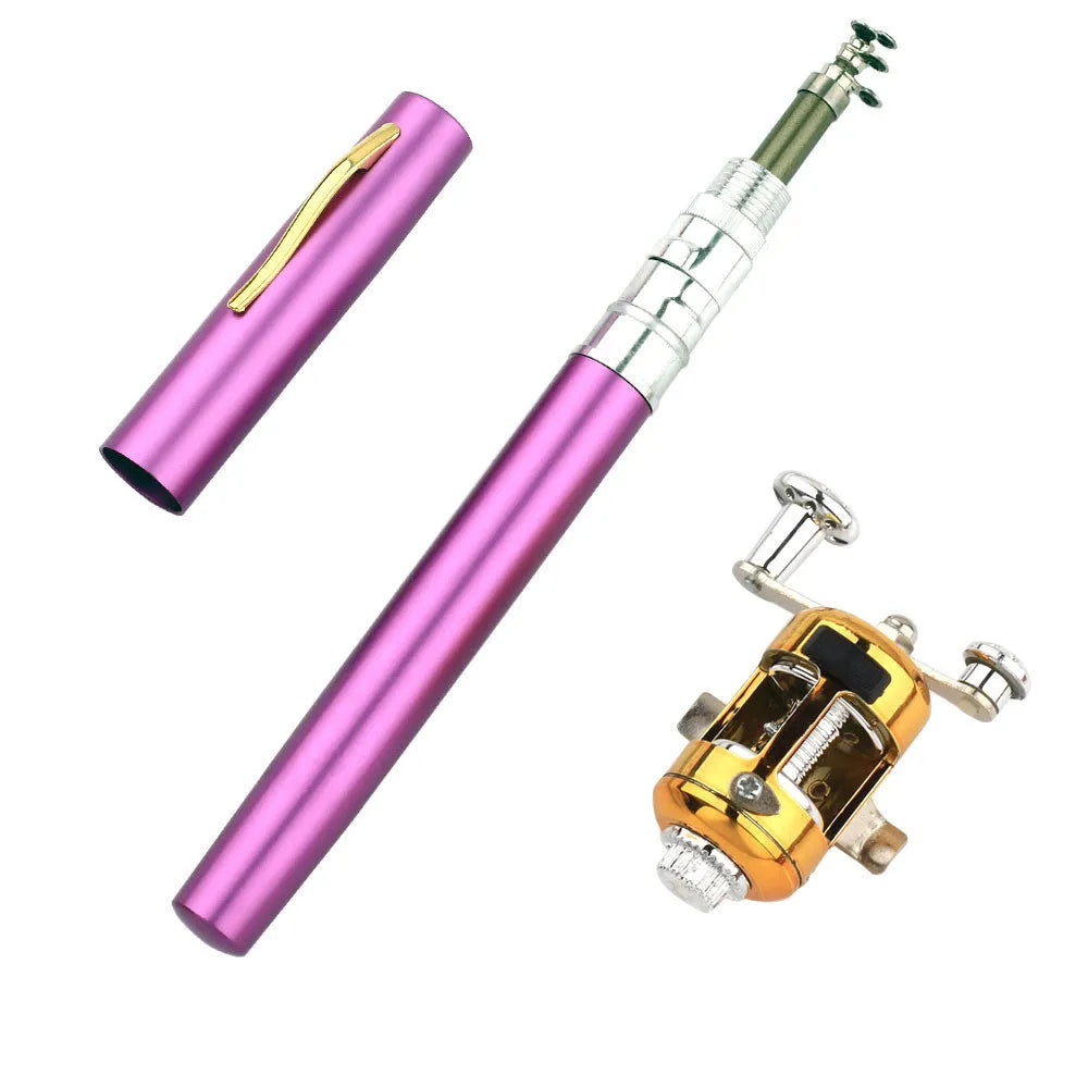 Portable telescopic pen fishing rod extended to 1 metre with gold ST5RL fishing reel