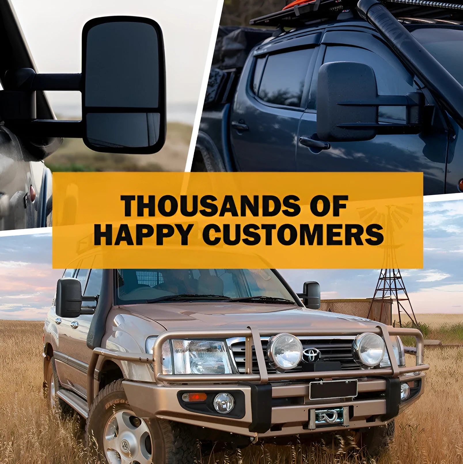 Pair of black foldable rearview mirrors for Toyota Land Cruiser 100