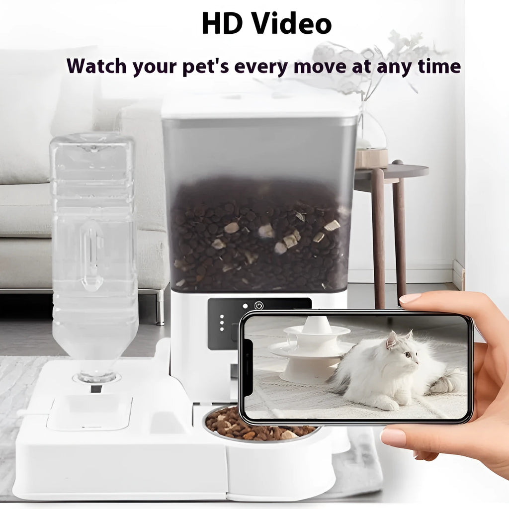 Double bowl intelligent pet feeder with stainless steel bowl and smart control panel