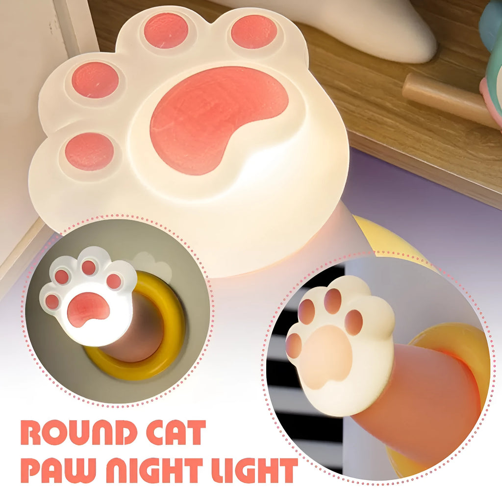 White cat paw shaped rechargeable touch control bedside lamp with dimmable light.