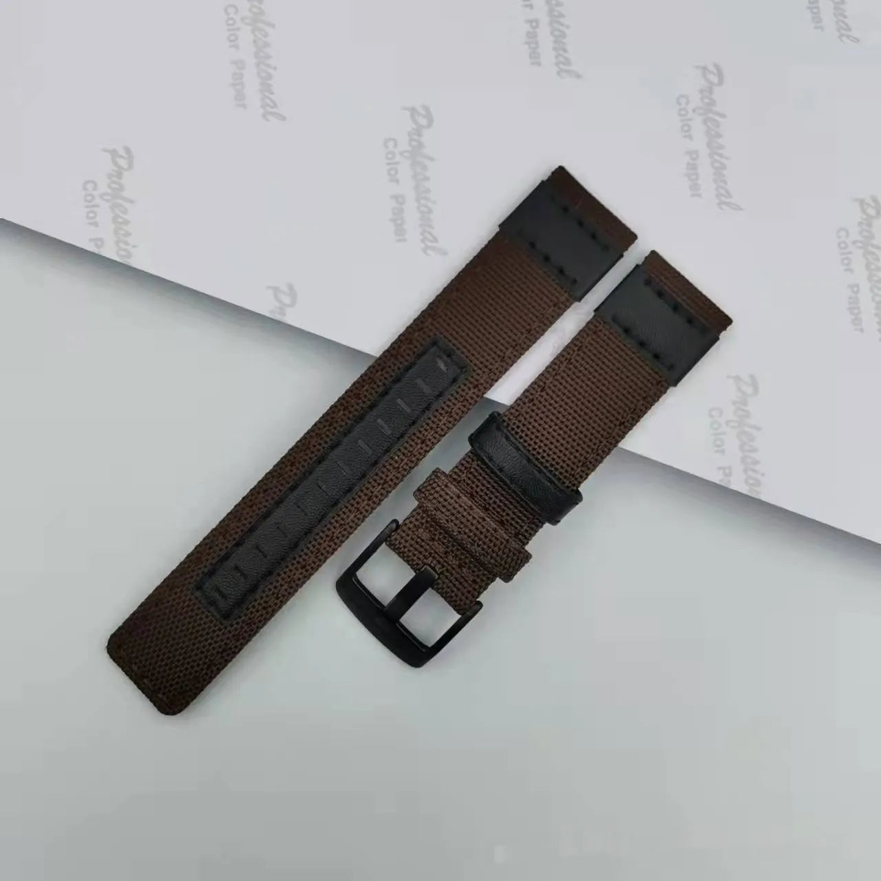 Oxford cloth canvas watch strap with quick-release bars shown in camouflage colour.