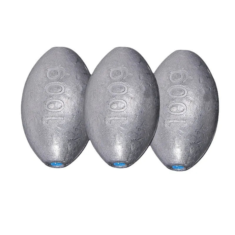 Tongxin olive-shaped lead fishing sinker with scale texture and internal plastic core.