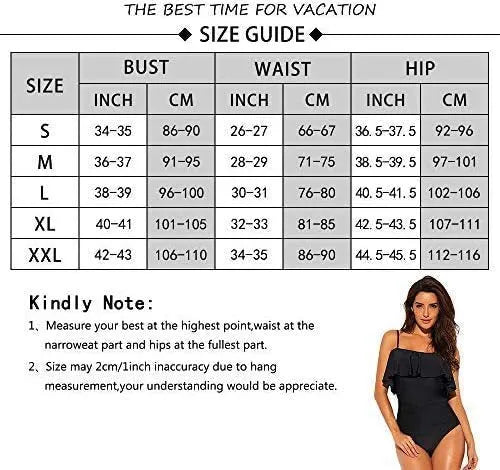 Black one-piece swimsuit with tube top, cut-out design and ruffled straps for swimming sports