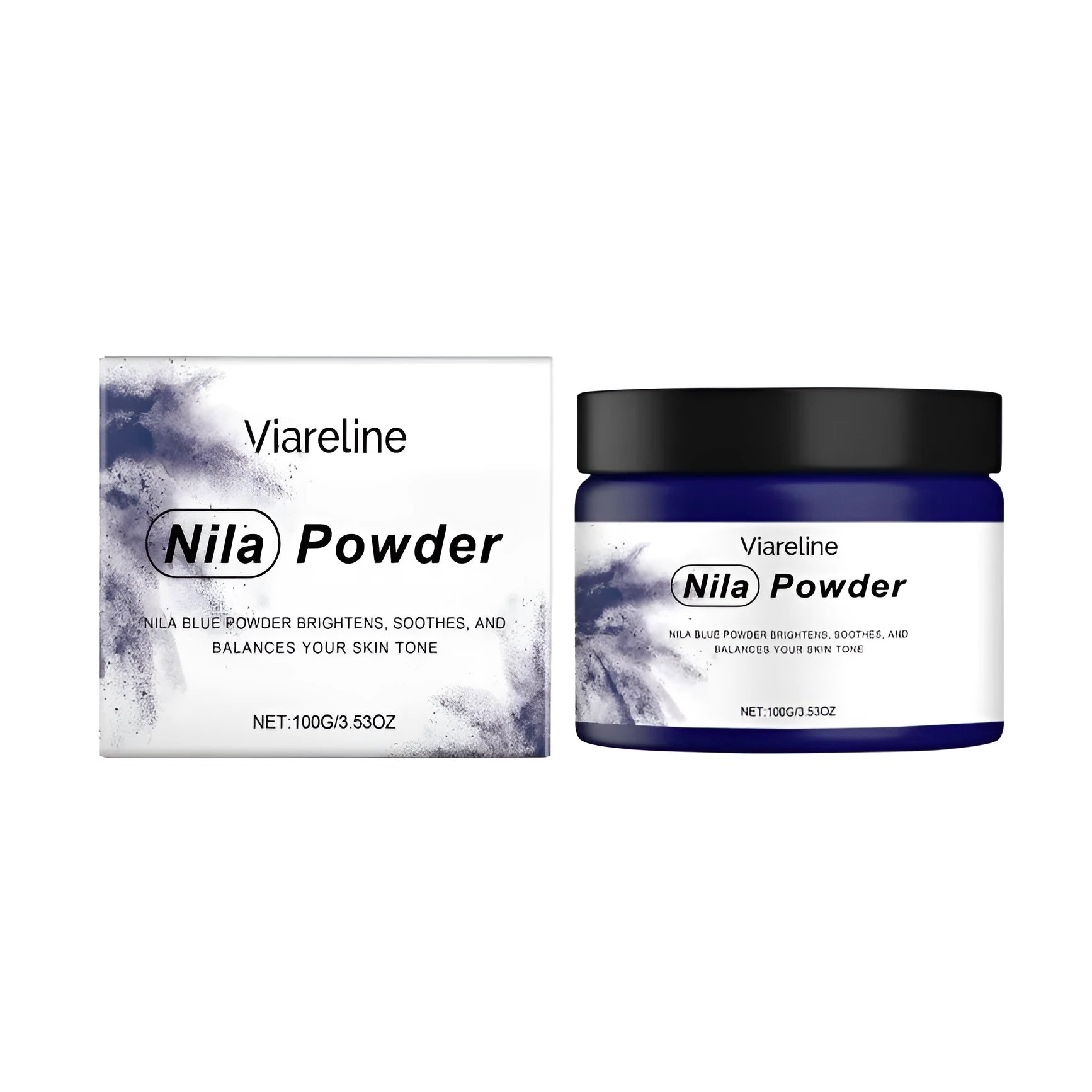 Tub of 100g brightening and firming facial mask powder with ingredients α-Arbutin and copper peptide.