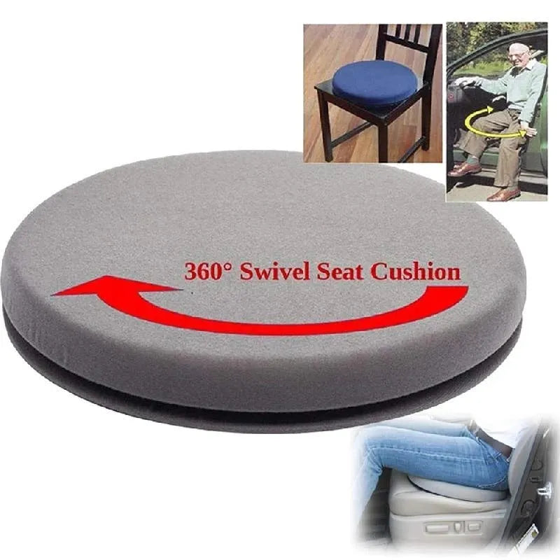 360-degree rotating car seat cushion with a non-slip base, showing short plush cloth cover.