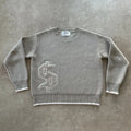 Grey jacquard pattern loose-fitting knitwear coat with long sleeves