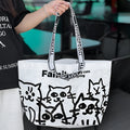 Waterproof woven handbag with colour printing, made from blue PP woven fabric.