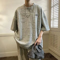 Men's retro loose fit T-shirt with three-dimensional letter print in polyester blend fabric